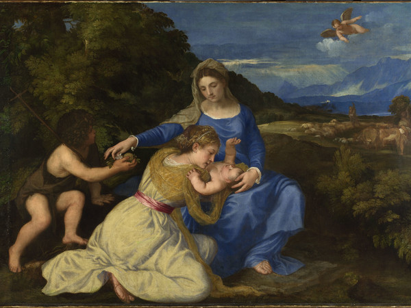 Tiziano Vecellio, Madonna col Bambino e i santi Caterina d'Alessandria e Giovannino (The Aldobrandini Madonna), 1532 - ca. Olio su tela, cm 131,4x174. Londra, The National Gallery