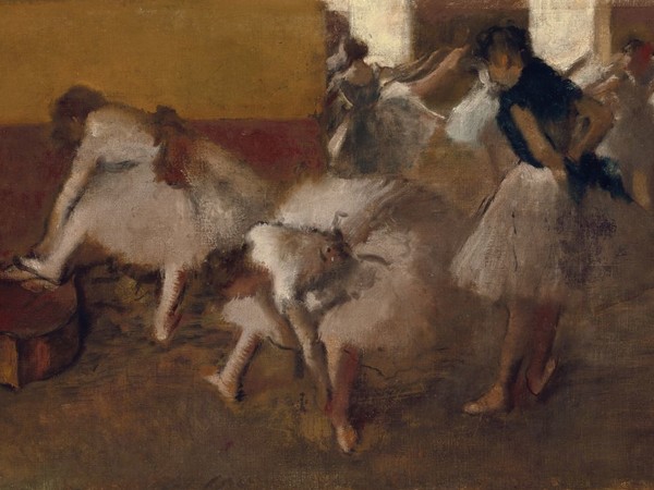 Edgar Degas, Ballerine nella stanza verde, 1879 circa. Olio su tela, 40,6 × 87,6 cm. Detroit Institute of Arts, City of Detroit Purchase