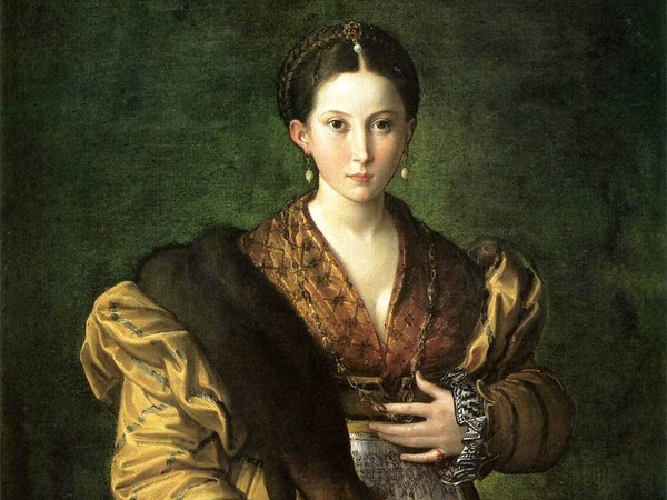 Parmigianino, Antea, 1535-1537, Olio su tela, 135 x 88 cm, Napoli, Museo Nazionale di Capodimonte | L'opera fu ritrovata nella miniera di sale di Altaussee e apparteneva alla raccolta di Goering, insieme alla Danae di Tiziano alla Parabola dei ciechi di Bruegel il Vecchio, alla Flagellazione di Cristo di Caravaggio e alla Madonna di Raffaello