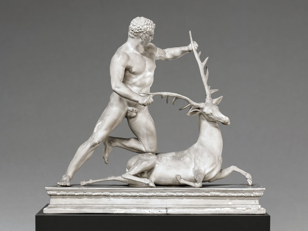 Eracle con la Cerva di Cerinea, I secolo a.C., Nuova composizione su un’opera di Lisippo del 310 a.C. circa, Calco in gesso di un gruppo bronzeo, Antikenmuseum Basel und Sammlung Ludwig, Skulpturhalle
