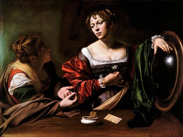 Caravaggio, Marta e Maria Maddalena, 1598 ca., olio e tempera su tela, cm 100x134,5. Detroit, Detroit Institute of Arts
