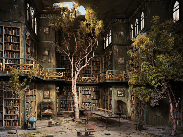 Lori Nix, Library, 2007, Brescia, Galleria Paci Contemporary. Courtesy of Galleria Paci contemporary, Brescia