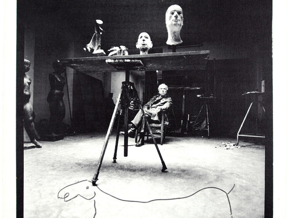 Marino Marini, Autoritratto, 1974, fotografia su tela rielaborata a mano; cm 49 x 49. Firenze, Gabinetto dei Disegni e Stampe degli Uffizi