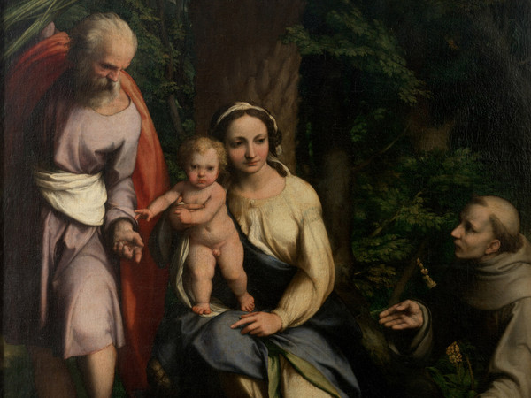 Correggio (Antonio Allegri), Riposo durante la Fuga in Egitto con San Francesco, 1520 circo, Olio su tela, 146.2 x 136.4 cm, Firenze, Galleria degli Uffizi | © Ministero dei Beni e le Attività Culturali