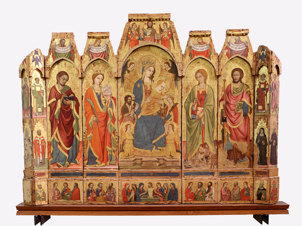 Madonna in trono con Bambino che incorona S. Caterina e altri Santi (Polittico di Trapani), fine XIV- inizi XV sec. Tempera su tavola, cm 188 x 267. Provenienza: Trapani, Chiesa della confraternita di Sant’Antonio Abate. Trapani, Museo Pepoli