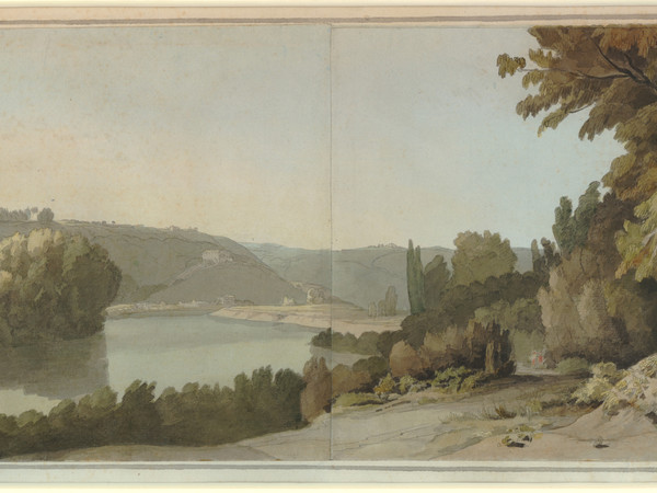 Francis Towne, Veduta del Tevere, 1780, penna e acquarello su carta, 20,8 x 54,3 cm