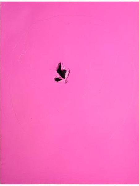 Lucio Fontana (1899-1968), Concetto Spaziale, 1962, Olio, squarcio e graffiti su tela rosa, 116x89 cm