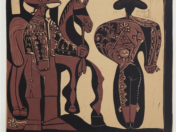 Pablo Picasso, Picador and torero awaiting the Parade of the Quadrilla, 8.9.1959 linografia a colori, “Epreuve d’essai”,2° e ultimo stato, 599x750 mm. Kunstmuseum Pablo Picasso Münster 