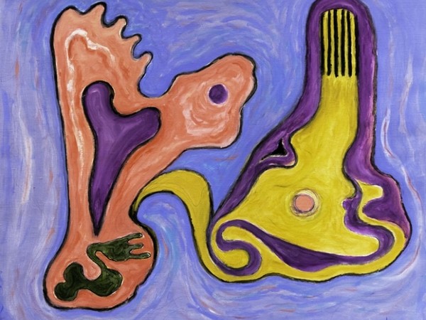 Gillo Dorfles, Due simbionti, 2008, acrilico su tela cm 70x80
