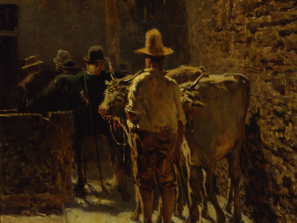 Telemaco Signorini, Mercato del bestiame, 1864. Olio su cartone, 27 x 15 cm. Museo Nazionale della Scienza e della Tecnologia Leonardo da Vinci, Milano