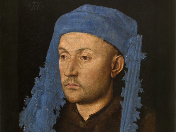 Jan van Eyck (Maaseik?, 1390 circa - Bruges, 1441), Ritratto d'uomo con un turbante blu, 1428-1414 circa, Olio su pannello, 22 x 17 cm, Muzeul National Brukenthal, Sibiu (Romania)