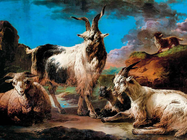 Rosa da Tivoli (1657 - 1706), Capre nel paesaggio, Olio su tela, 197 x 132 cm, Collezione privata