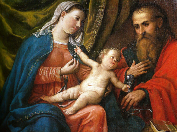 Girolamo Romanino, Madonna col Bambino e San Paolo, olio su tela, 93 x 120 cm. Brescia, collezione Ubi Banco di Brescia.