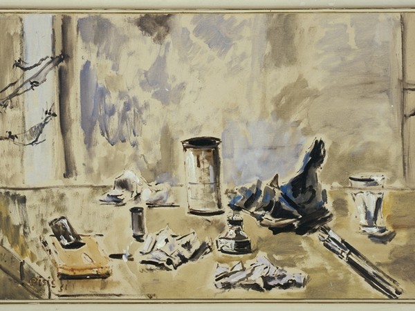 Filippo De Pisis, Natura morta con ragnatele, 1951, olio su tela, cm 60x90. Galleria d'arte moderna di Palazzo Pitti, acquistato alla IV° Mostra Nazionale del Premio Fiorino, Galleria Accademia, Firenze 1953.