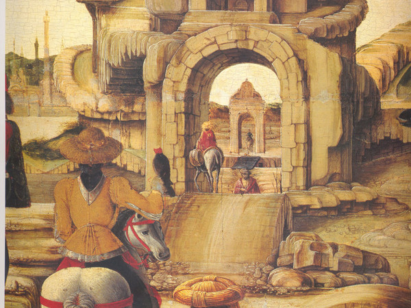 Ercole De' Roberti, I miracoli di San Vincenzo Ferrer (particolare) - Predella della Pala Griffoni, 1473. Tempera su tavola, 30x215 cm. Musei Vaticani, Città del Vaticano