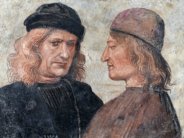 Luca Signorelli (Attribuito), Autoritratto e ritratto di ser Niccolò di Angelo (Franchi), 1504 circa, Affresco su lastra in laterizio, Recto, 40 x 32 cm, Orvieto, Museo dell’Opera del Duomo