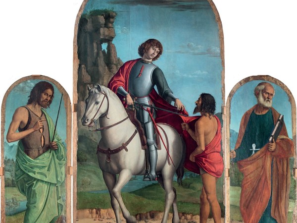 Cima Da Conegliano, Trittico di Navolè (San Martino e il povero, San Giovanni Battista, San Pietro), tempera e olio su tavola di pioppo, 1510 ca., Vittorio Veneto, Museo Diocesano di Arte Sacra “Albino Luciani”