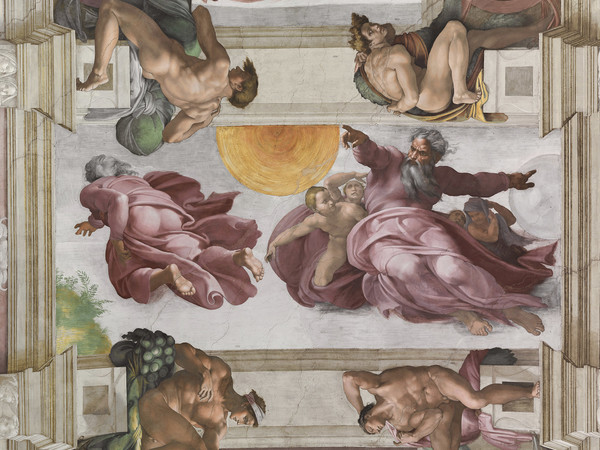 Michelangelo Buonarroti, Cappella Sistina, Dio Separa la Luce dalle Tenebre dopo l’installazione del nuovo impianto di illuminazione. Foto Boutique Creativa © Governatorato SCV – Direzione dei Musei