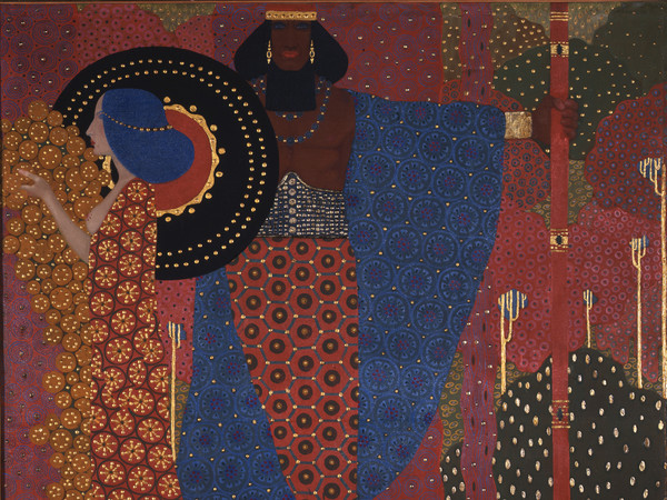 Vittorio Zecchin, Principessa e guerriero, 1914, Olio e oro su tela, 170 × 154.5 cm, Venezia, Fondazione Musei Civici di Venezia - Galleria Internazionale d’Arte Moderna di Ca’ Pesaro