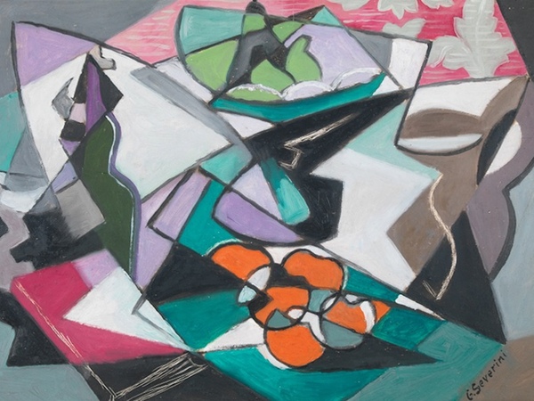 Gino Severini, Livre rouge et mandarines, 1948-49, olio su tavola. Collezione R.E.D.