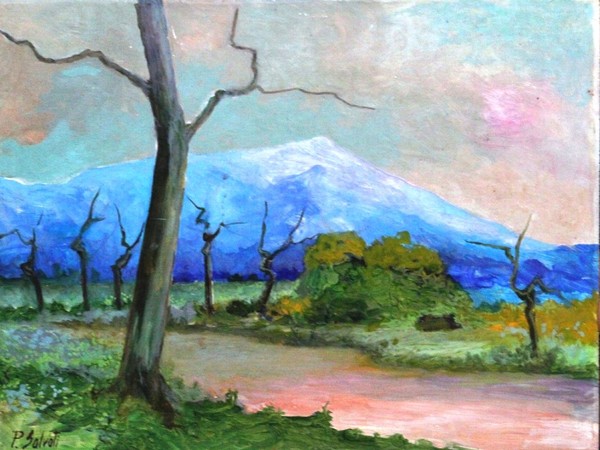 Paolo Salvati, Strada di campagna, 1988. Olio su tavola, cm 24,3 x 30,5