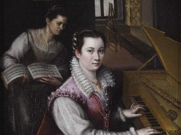 Lavinia Fontana, Autoritratto alla spinetta con la fantesca, 1577, Olio su tela, 23.8 x 27 cm