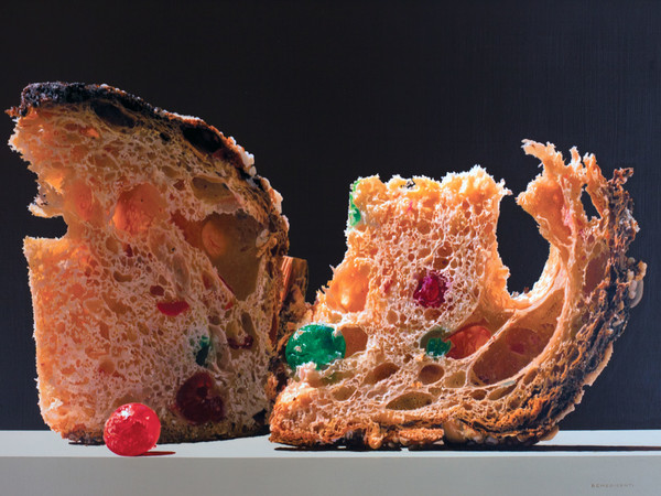 Luigi Benedicenti, Due fette di panettone, olio su tela, 80 x 120 cm. Collezione privata 
