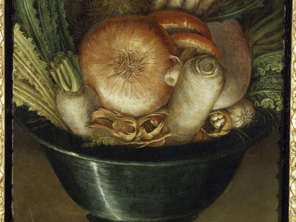 Arcimboldo, Ciotola di Ortaggi (lato B), Museo Civico Ala Ponzone di Cremona. Olio su tavola cm 35,8 x 24,2