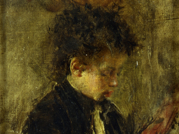 Antonio Mancini (Roma, 1852 - 1930), Modellina, 1874-1880, Olio su tela, 27 x 41 cm