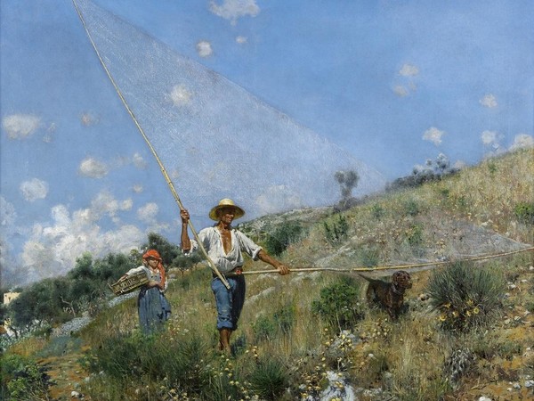 Alceste Campriani, Caccia agli uccellini, olio su tela, collezione privata