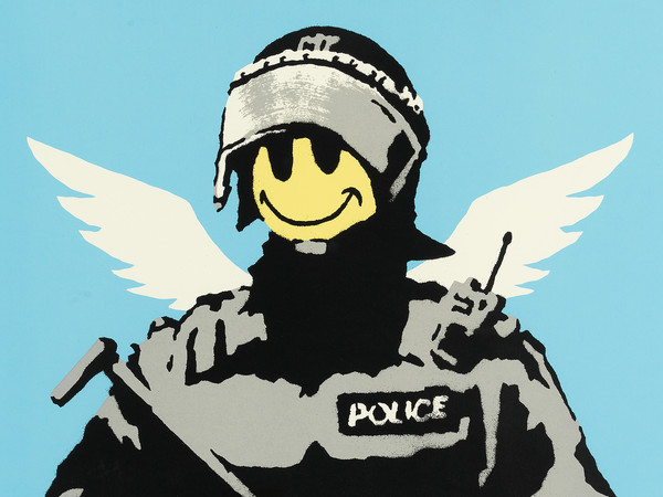 Banksy, Flying Copper,  2008, 70 x 100 cm | Photo © Dario Lasagni