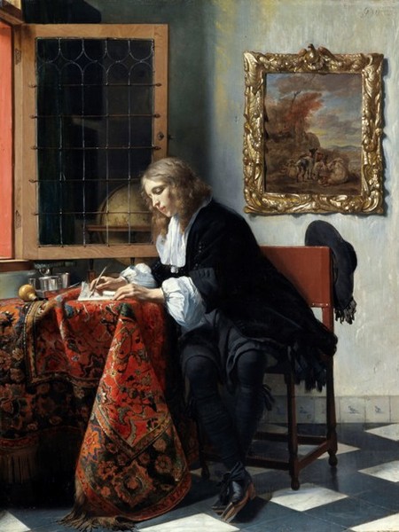 Gabriel Metsu, Man Writing a Letter, 1664/1666 ca., olio su tavola, 52.5x40.2 cm 