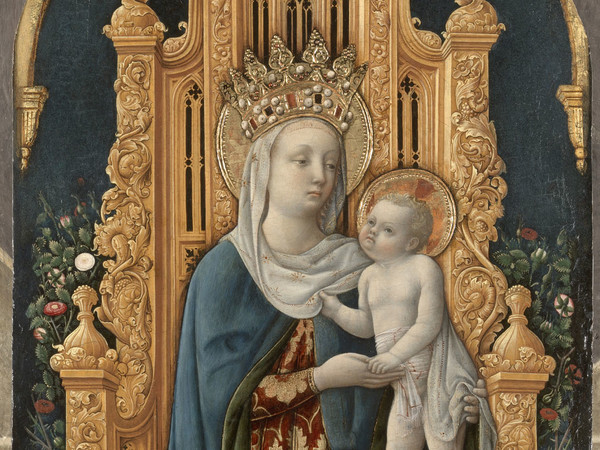 Antonio Vivarini, Madonna in trono con Gesù Bambino, 1443 ca., Tempera su tavola, 149 x 67 cm, Padova, Chiesa di San Tomaso Becket (in deposito al Museo Diocesano) | Diocesi di Padova, Ufficio beni culturali, Archivio fotografico | Foto di Mauro Magliani