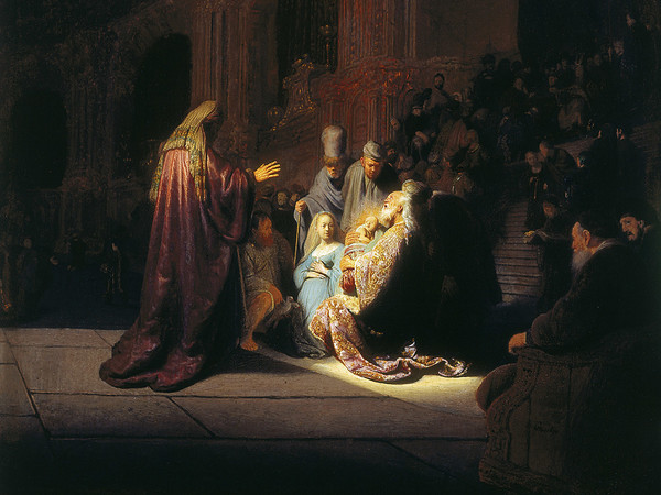 Rembrandt van Rijn, Canto di lode di Simeone, 1631 olio su tavola, cm 60,9 x 47,9. © L’Aia, Gabinetto reale di pitture Mauritshuis