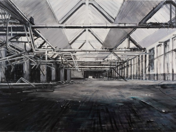 Domenico Marranchino, Capannone abbandonato, San Giuliano Milanese, Milano, 2017, Olio su tela, 240 x 160 cm
