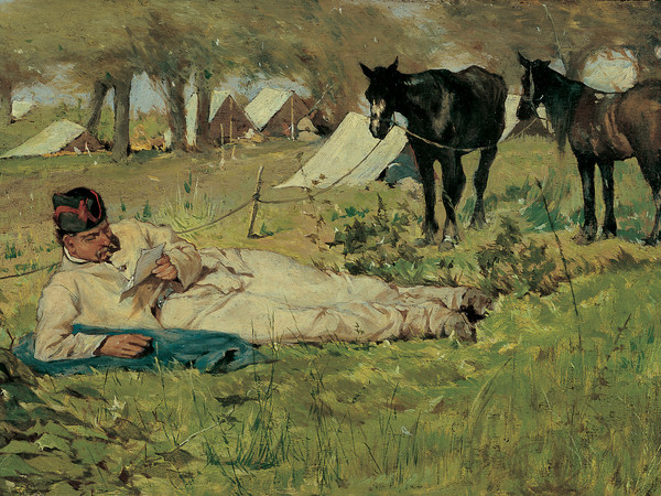 Giovanni Fattori, La lettera al campo, 1873 – 1875. Olio su tavola, 16, 6 x 34,5 cm. Museo Nazionale della Scienza e della Tecnologia Leonardo da Vinci, Milano