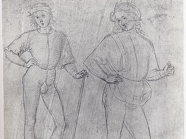 Bottega del Perugino, Due studi di un giovane in piedi con abbigliamento del quattrocento, 1504 circa.