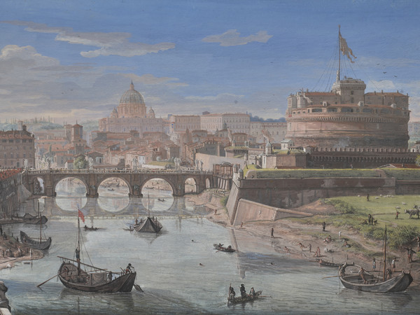 Gaspar van Wittel (Amersfoort, 1652/1653 - Roma, 1736), Veduta del Tevere a Castel Sant’Angelo, 1683, Tempera su pergamena, 26.5 × 47.3 cm, Inv. 1408 Roma, Gallerie Nazionali di Arte Antica | © Gallerie Nazionali di Arte Antica, Roma (MiC) - Bibliotheca Hertziana, Istituto Max Planck per la storia dell'arte / Enrico Fontolan