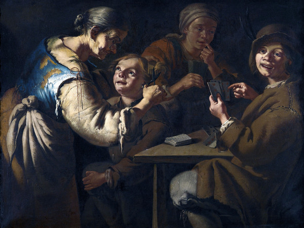 Giacomo Francesco Cipper, Anziana che taglia i capelli a bambino, olio su tela, 110 x 155 cm. Brescia, collezione UBI-LEASING.