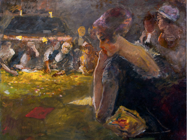 Pompeo Mariani, Al tavolo verde, 1916. Olio su carta applicata su tela, 88 x 100 cm