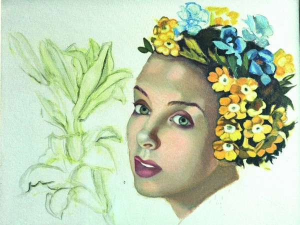 Tamara de Lempicka, Jeune Femme à la couronne de fleurs, 1950 ca. Olio su tela incollata su cartone, 24,5x28 cm. Collection J.C Dewolf, Paris © Tamara Art Heritage. Licensed by MMI NYC/ ADAGP Paris/ SIAE Roma 2015