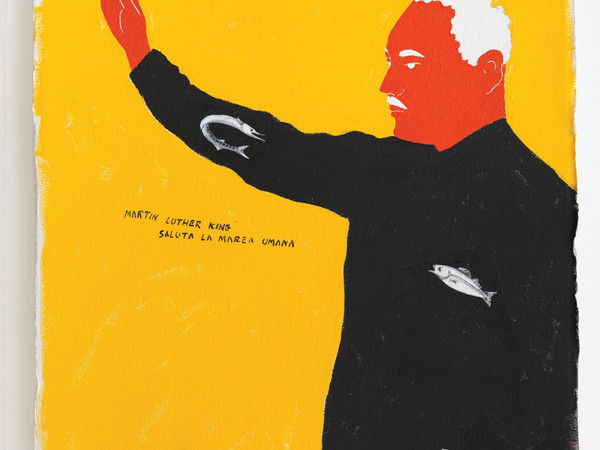 Ernesto Tatafiore, Martin Luther King saluta la marea umana, 2014, acrilico su cartone, cm 76x56
