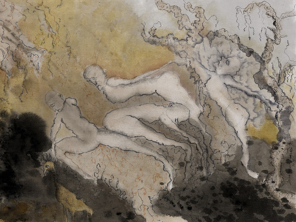 Zehra Doğan, Senza titolo, 2019, Londra, Miscele naturali su tela, 77 x 50 cm | Foto: Jef Rabillon