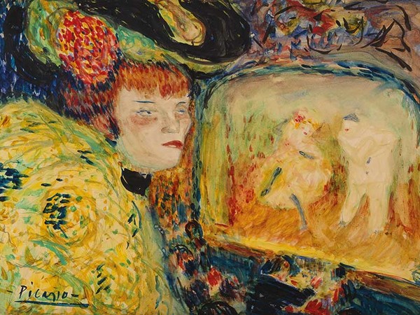 Pablo Picasso, Donna a teatro (Le divan japonais), 1901. Acquerello e gouache su cartone, cm 39 x 53. Collezione privata