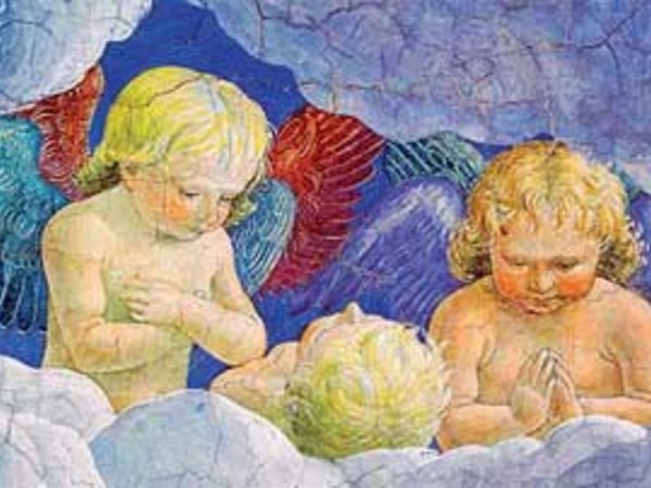Melozzo da Forlì, Gruppo di angioletti, 1480 c., affresco staccato riportato su cadorite, cm 95.5x78.5. Musei Vaticani, Città del Vaticano