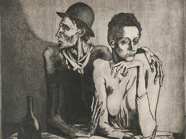 Pablo Ruiz Picasso, Il pasto frugale, 1904. Acquaforte su zinco, mm 460 x 360. Parigi, Musée d’art moderne de la Ville de Paris