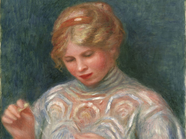 Pierre-Auguste Renoir, Ragazza che fa il merletto, 1906 circa, Olio su tela, 46.7 x 56.5 cm, Philadelphia Museum of Art, Collezione Louis E. Stern, 1963