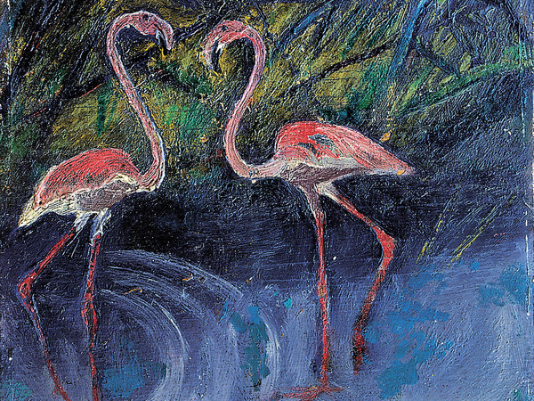 Antonio Ligabue, Fenicotteri, 1932, Olio su compensato, 25 x 23 cm | Courtesy of Fondazione Archivio Antonio Ligabue di Parma