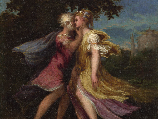 Andrea Schiavone, Incontro tra un uomo e una donna, 1550 - ca. Olio su tela, cm 27 x 27,3. Londra, The National Gallery