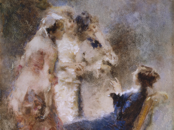 Tranquillo Cremona, High Life (a Piquant Conversation), 1876-1877, Acquarello su carta toccato a guazza, 52 x 36,5 cm, Milano, Civico Gabinetto dei Disegni, Castello Sforzesco